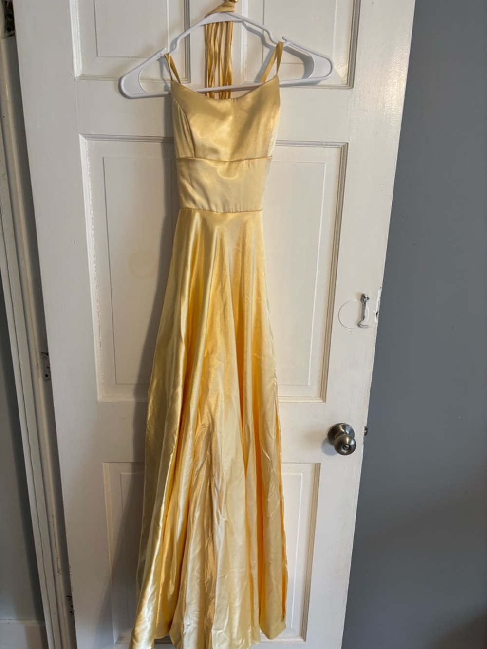 Faviana Yellow Satin Prom Dress - Picture 3 of 8